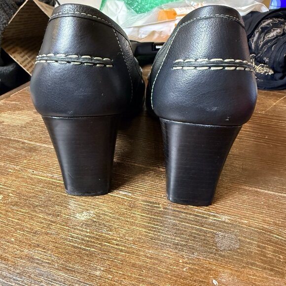 Hush Puppies Madison Heel Shoes Womens 10 Black Leather Slip On Loafer Pumps - Picture 3 of 4